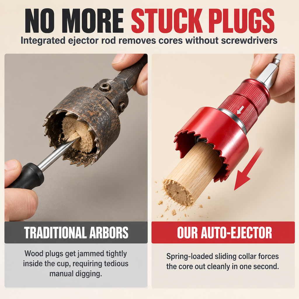 ⚙️ Quick-Release Hole Saw Arbor – Core Ejection Mandrel for Faster, Tidier Hole Saw Changes 🔧