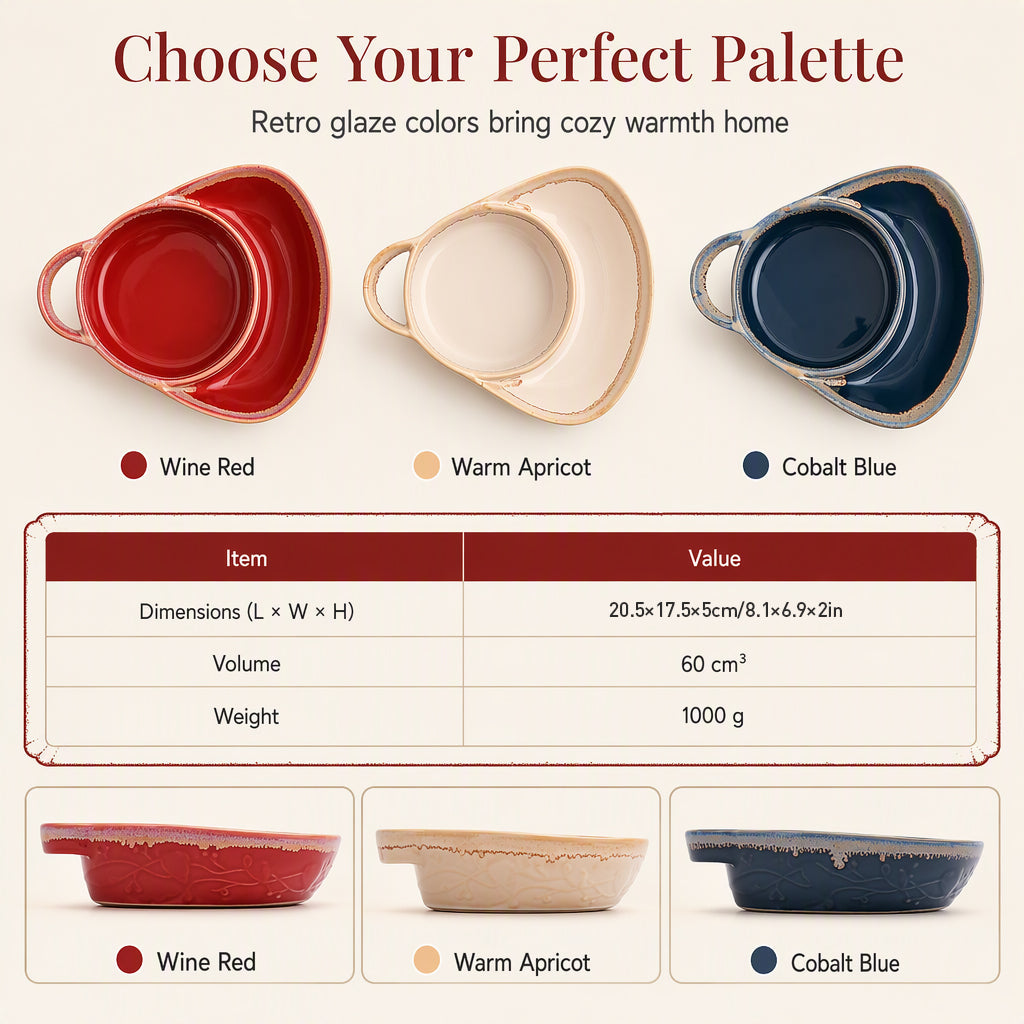 🍲🫳Retro-Embossed Ceramic Divided Baking Dish |Thick Premium Clay, Oven-, Microwave-, and Dishwasher-Safe🧀