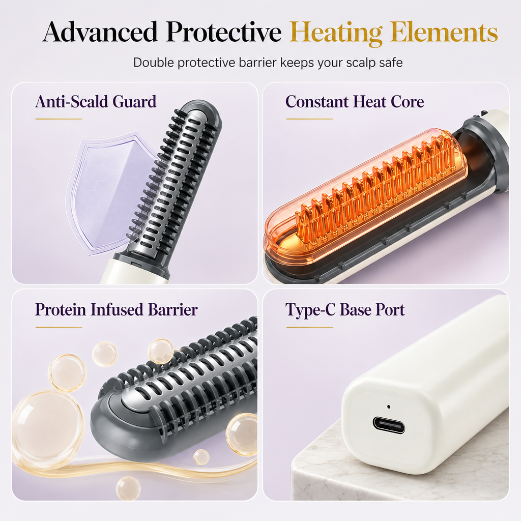 🎉50% Off! 👩Portable Cordless Mini Hair Straightener Brush USB Rechargeable Electric Heated Styling Comb for Bangs and Curling