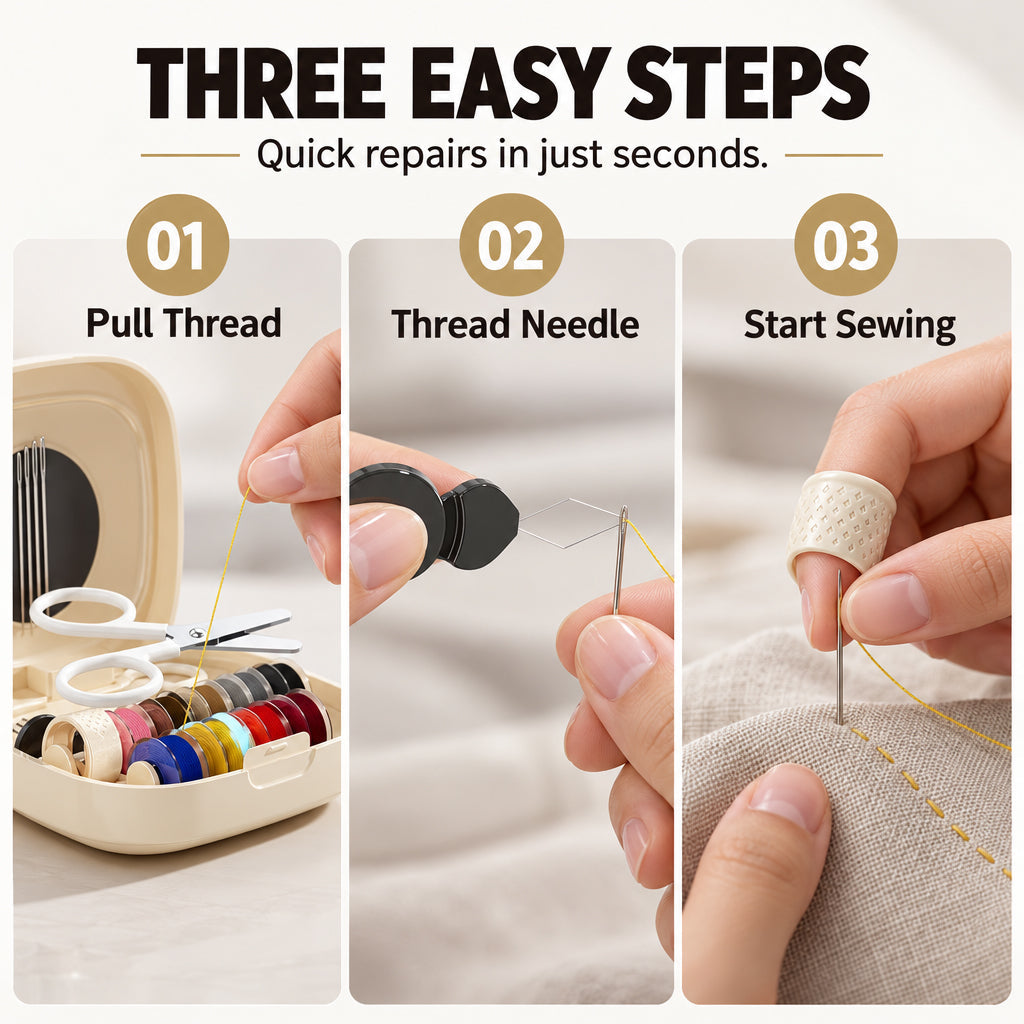 Mini Portable Magnetic Sewing Kit with Rolling Thread Spools
