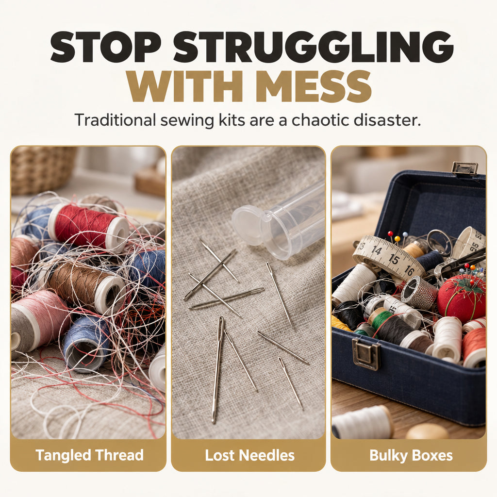 Mini Portable Magnetic Sewing Kit with Rolling Thread Spools