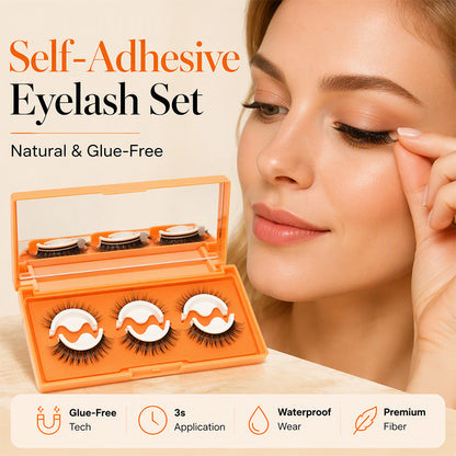 Self-Adhesive False Eyelashes, Reusable Glue-Free Lashes, 3D Natural Volume, 3 Pairs Set