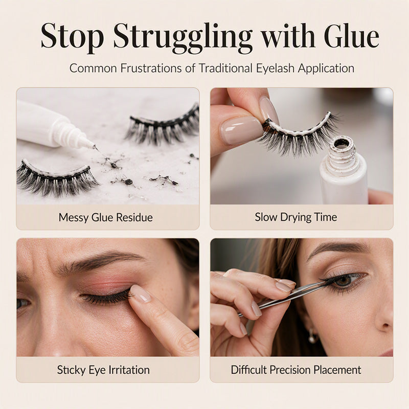 Self-Adhesive False Eyelashes, Reusable Glue-Free Lashes, 3D Natural Volume, 3 Pairs Set