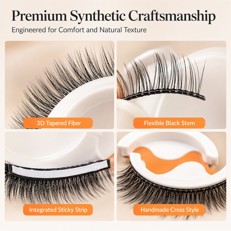Self-Adhesive False Eyelashes, Reusable Glue-Free Lashes, 3D Natural Volume, 3 Pairs Set