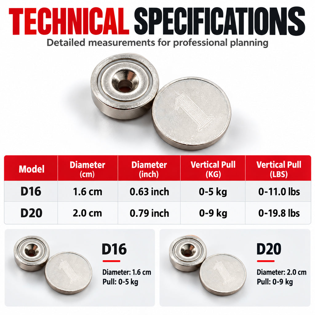 Heavy-Duty Neodymium Pot Magnets with Countersunk Hole