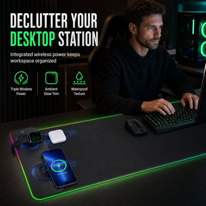 🔥50% OFF!!📢Essentials for Men!!👨🖥️ Large RGB Gaming Mouse Pad – 3-in-1 Wireless, Dirt-Resistant & 800×300×4mm ✨