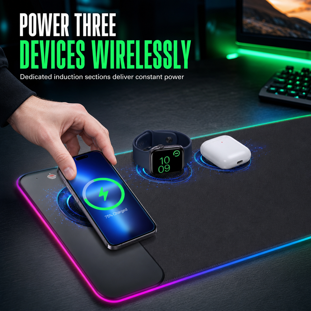 🔥50% OFF!!📢Essentials for Men!!👨🖥️ Large RGB Gaming Mouse Pad – 3-in-1 Wireless, Dirt-Resistant & 800×300×4mm ✨