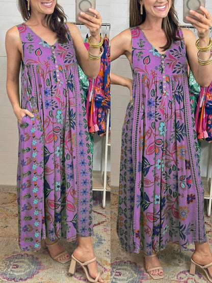 🎁Limited time 49% OFF⏳Vintage Floral Print Loose Sleeveless Jumpsuit