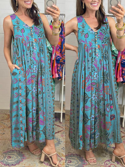 🎁Limited time 49% OFF⏳Vintage Floral Print Loose Sleeveless Jumpsuit
