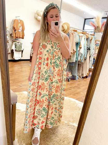 🎁Limited time 49% OFF⏳Vintage Floral Print Loose Sleeveless Jumpsuit