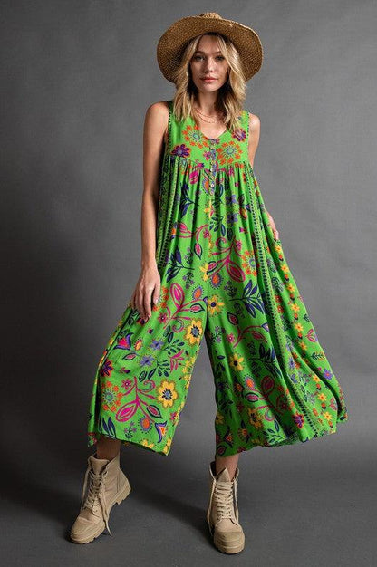 🎁Limited time 49% OFF⏳Vintage Floral Print Loose Sleeveless Jumpsuit