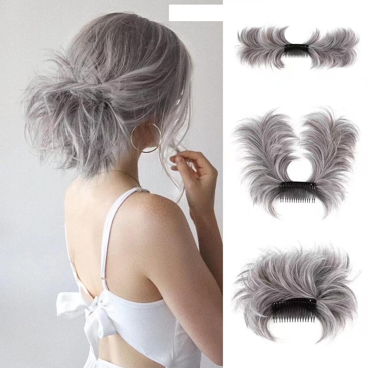 Messy Bun Side Comb Clip in Hair Bun Easy Hairpieces - newbeew