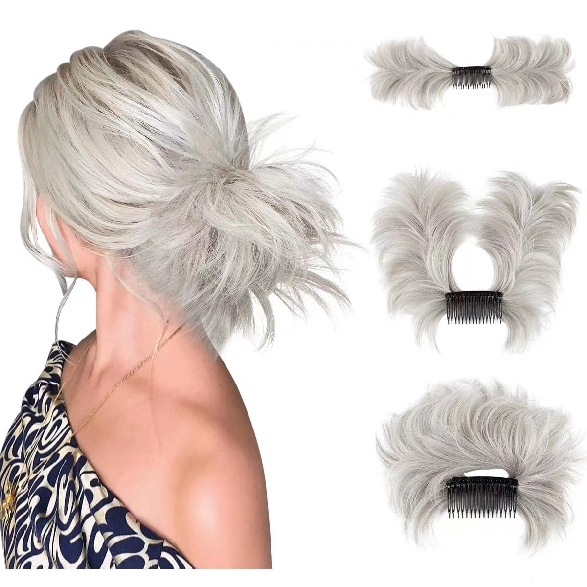 Messy Bun Side Comb Clip in Hair Bun Easy Hairpieces - newbeew