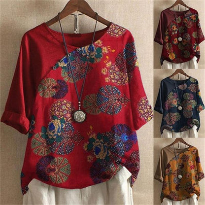 🔥FREE SHIPPING🔥Women's Button Short Sleeve Floral Print T-Shirt - newbeew