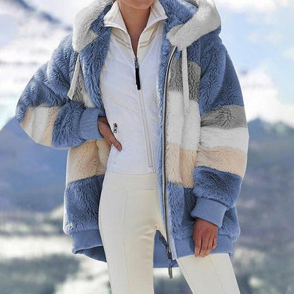 🎁Hot Sale 49% OFF⏳Women's Winter Plush Hooded Colorblock Jacket with Pockets