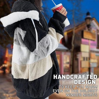 🎁Hot Sale 49% OFF⏳Women's Winter Plush Hooded Colorblock Jacket with Pockets