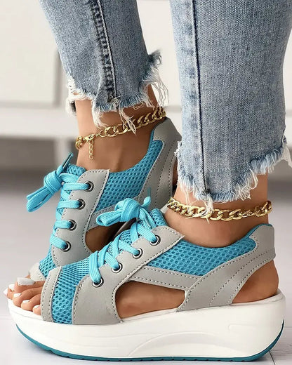 🎁Hot Sale 49% OFF⏳Contrast Paneled Cutout Lace-up Muffin Sandals