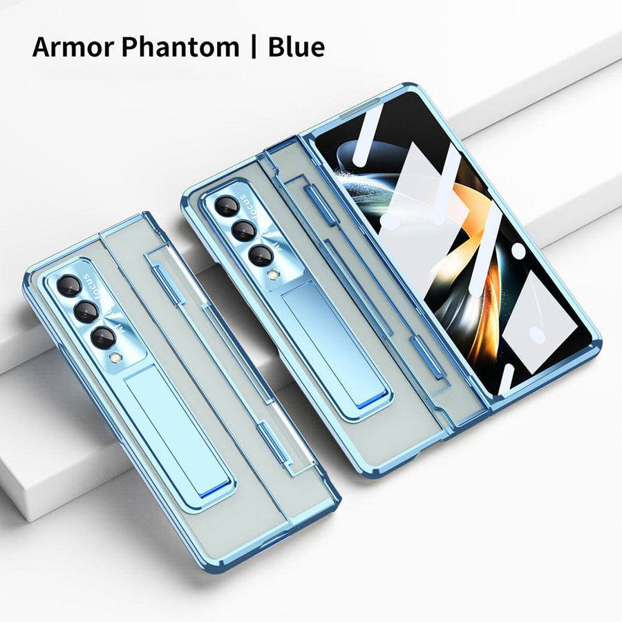 🔥FREE SHIPPING🔥Armor Phantom Aluminum Alloy Transparent Frosted Stand Hinge Phone Case For Samsung Galaxy Z Fold3 Fold4 5G With Screen Protector - newbeew