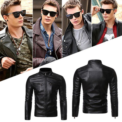 🎁Hot Sale 49% OFF⏳Men’s Stand Collar Biker Leather Jacket