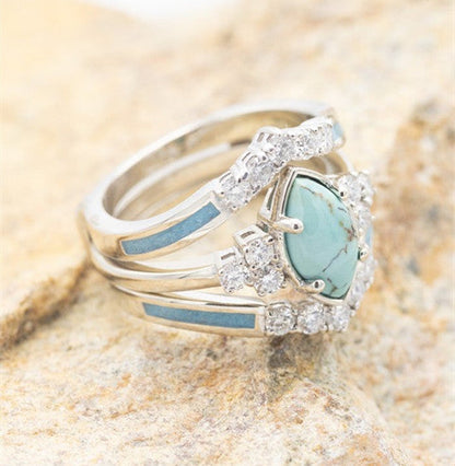 🎁HOT SALE🎁Sterling Silver Natural Turquoise Diamond Ring - newbeew