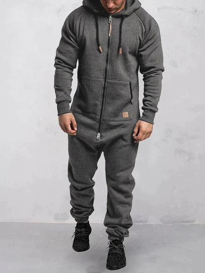🥻Hooded Fleece Solid Color Jumpsuit - newbeew