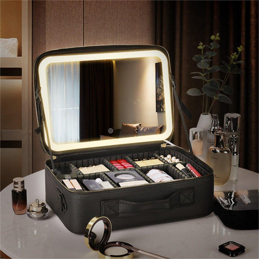 🎁Christmas 49% OFF⏳🎄Free Shipping🎁🎄Travel Makeup Organizer Bag with Light Up LED Mirror - newbeew