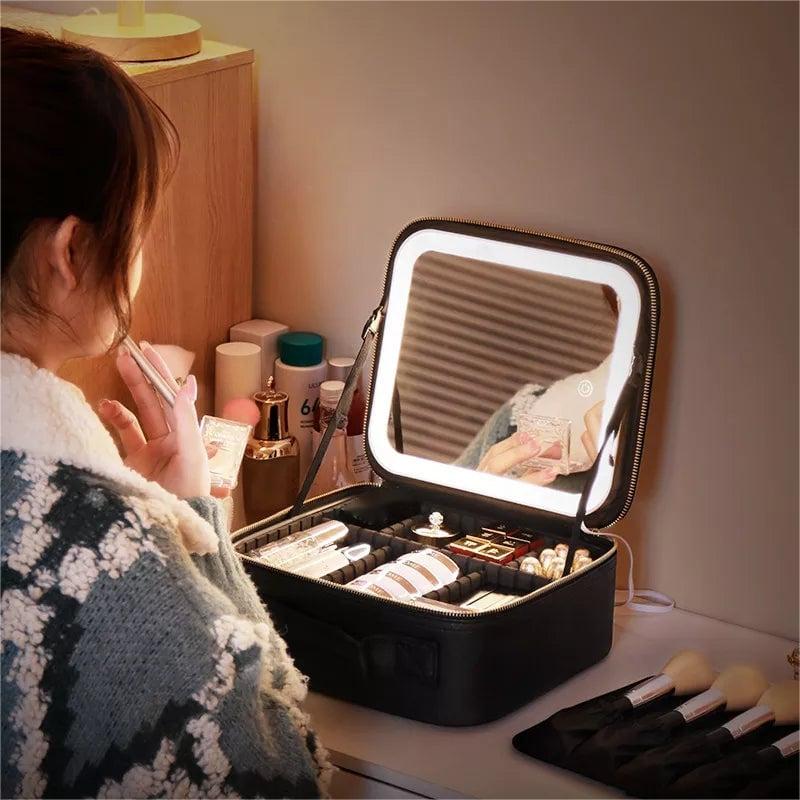 🎁Christmas 49% OFF⏳🎄Free Shipping🎁🎄Travel Makeup Organizer Bag with Light Up LED Mirror - newbeew