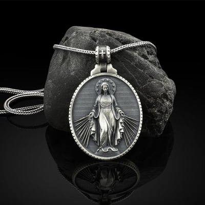🎁New Year Sale 49% OFF⏳Pure Tin Miraculous Medal Virgin Mary Necklace